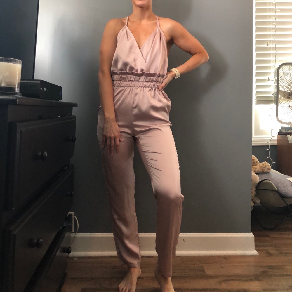 Romwe Backless Satin Jumpsuit